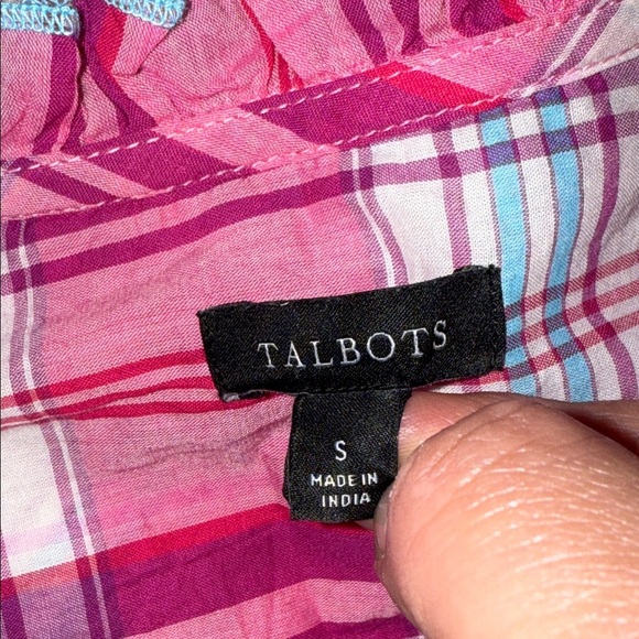 Talbots Pink Plaid Ruffle Blouse - Picture 4 of 5